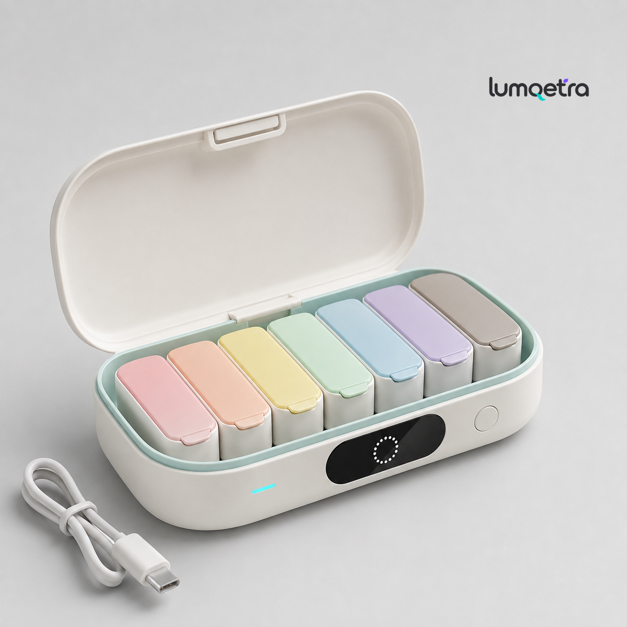LUMQETRA Smart Weekly Pill Organizer - Rechargeable Reminder Medicine Box
